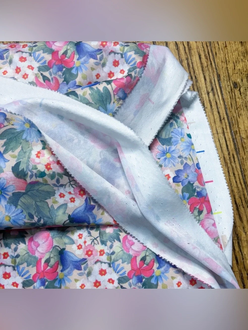 Vintage Polytransfer Pink Blue Floral Fabric Material Flowers Grandmacore Granny - Picture 3 of 7
